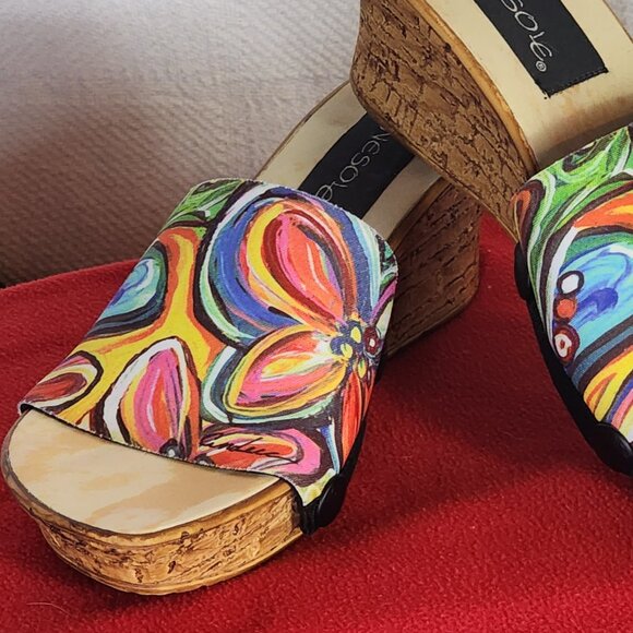 Onesole Seven Set Interchangeable Strap Cork Slide Wedge Slip On Sandals Size 7 - Picture 6 of 16